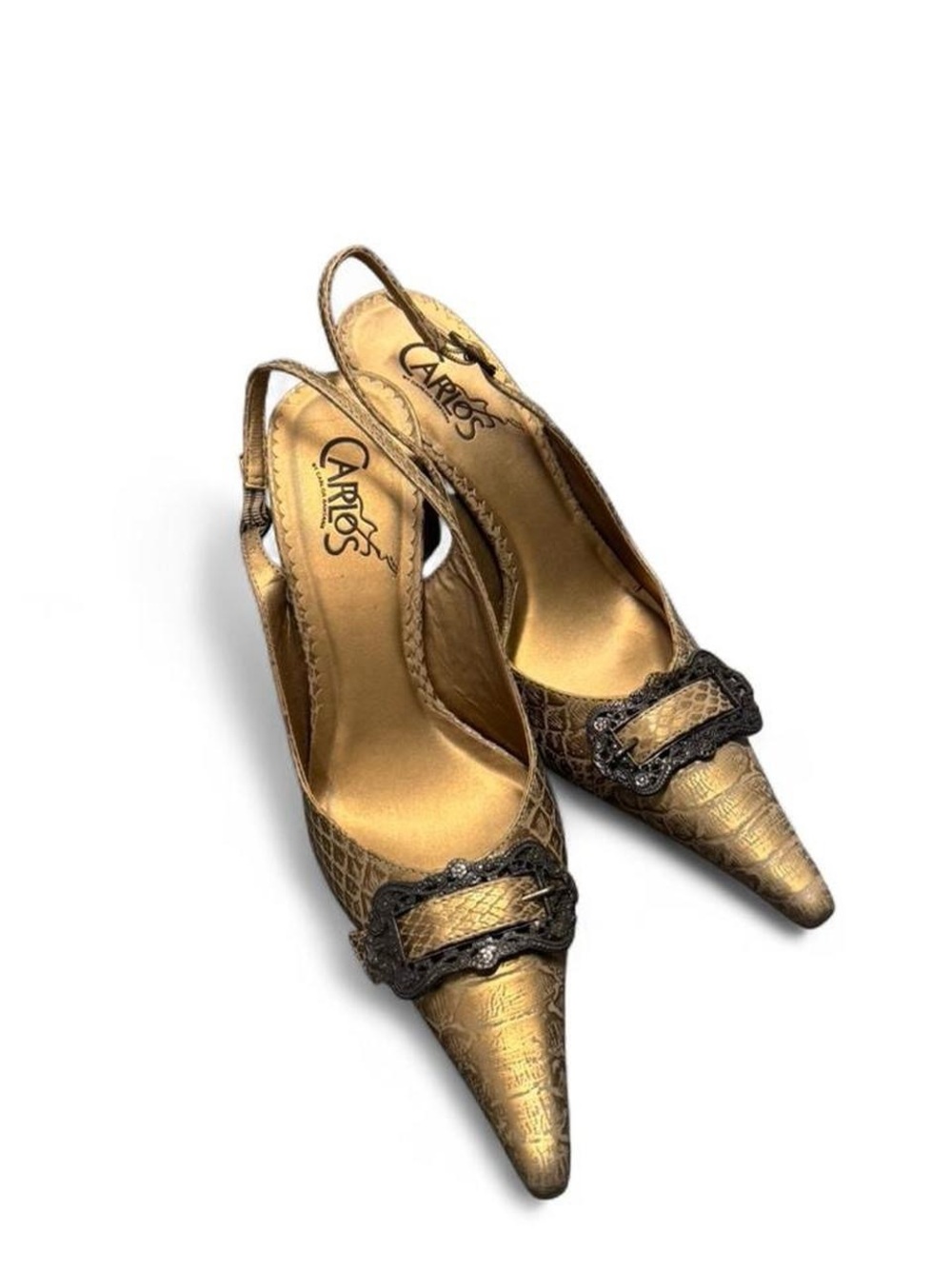 Carlos by Carlos Santana Metallic Gold Pointed Toe Slingback Heels